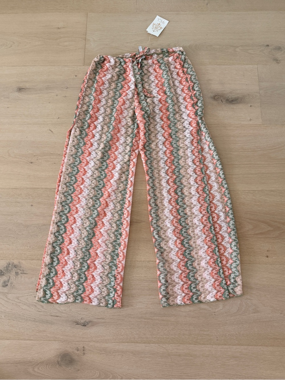 BECCA Coral, Olive & Cream Zigzag Wide-Leg Pants